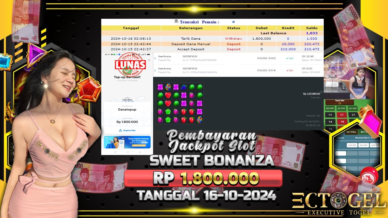 BUKTI JACKPOT SLOT SWEET BONANZA TERPERCAYA DI INDONESIA TGL 16-10-2024