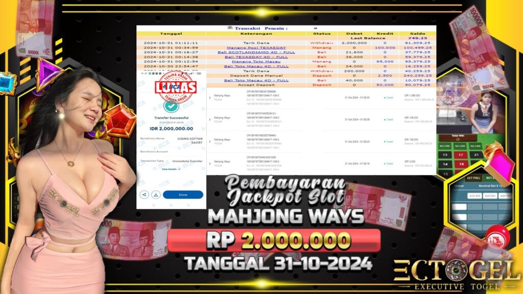 BUKTI JACKPOT SLOT MAHJONG WAYS  TERPERCAYA DI INDONESIA TGL 31-10-2024