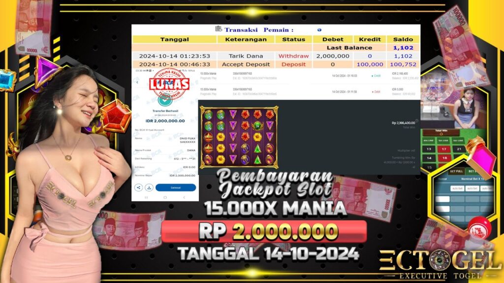 BUKTI JACKPOT SLOT 15.000X MANIA TERPERCAYA DI INDONESIA TGL 14-10-2024