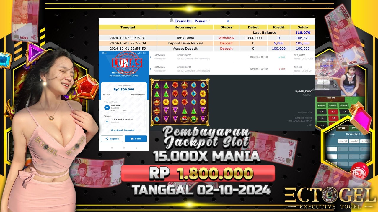 BUKTI JACKPOT SLOT 15.000X MANIA TERPERCAYA DI INDONESIA TGL 02-10-2024