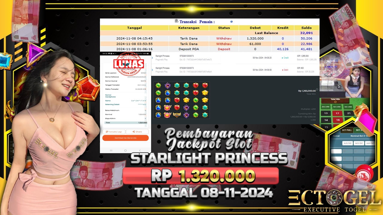 BUKTI JACKPOT SLOT STARLIGHT PRINCESS TERPERCAYA DI INDONESIA TGL 06-11-2024