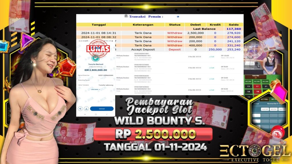 BUKTI JACKPOT SLOT WILD BOUNTY SHOWDOWN TERPERCAYA DI INDONESIA TGL 01-11-2024